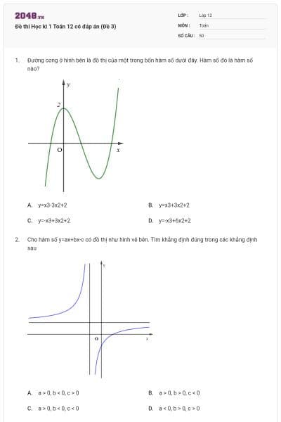 Đề thi Học kì 1 Toán 12 có đáp án (Đề 3)