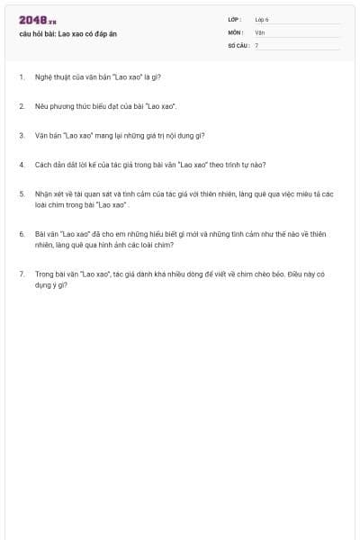 câu hỏi bài: Lao xao có đáp án