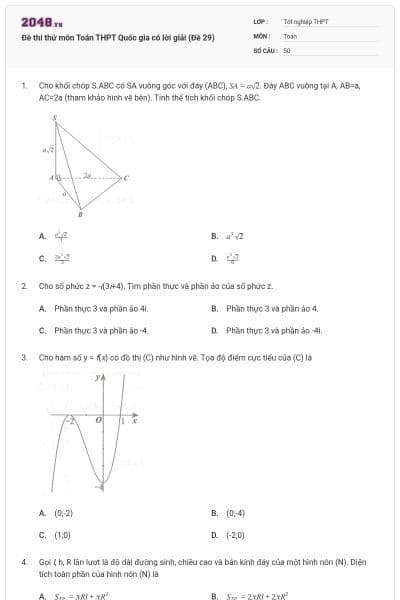 Đề thi thử môn Toán THPT Quốc gia có lời giải (Đề 29)
