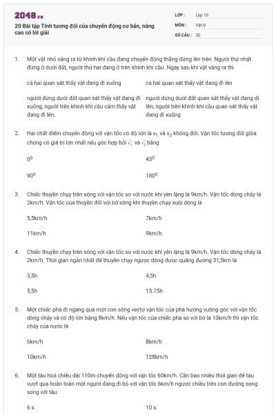 20 Bài tập Tính tương đối của chuyển động cơ bản, nâng cao có lời giải