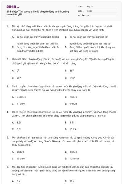 20 Bài tập Tính tương đối của chuyển động cơ bản, nâng cao có lời giải