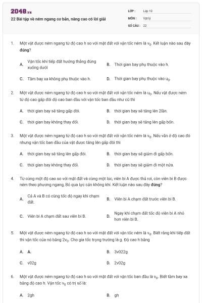 22 Bài tập về ném ngang cơ bản, nâng cao có lời giải