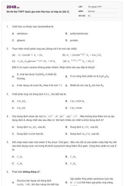 Đề thi thử THPT Quốc gia môn Hóa học có đáp án (Đề 2)