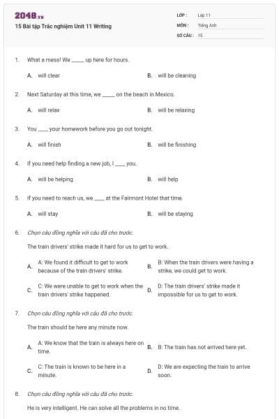 15 Bài tập Trắc nghiệm Unit 11 Writing