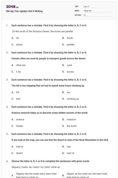 Bài tập Trắc nghiệm Unit 9 Writing
