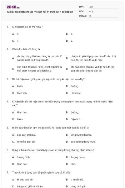 12 câu Trắc nghiệm Địa lý 6 Kết nối tri thức Bài 4 có đáp án