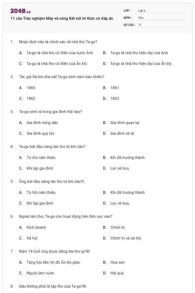 11 câu Trắc nghiệm Mây và sóng Kết nối tri thức có đáp án