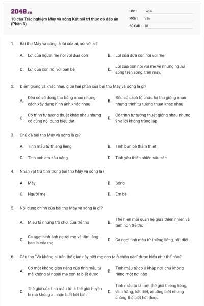 10 câu Trắc nghiệm Mây và sóng Kết nối tri thức có đáp án (Phần 3)