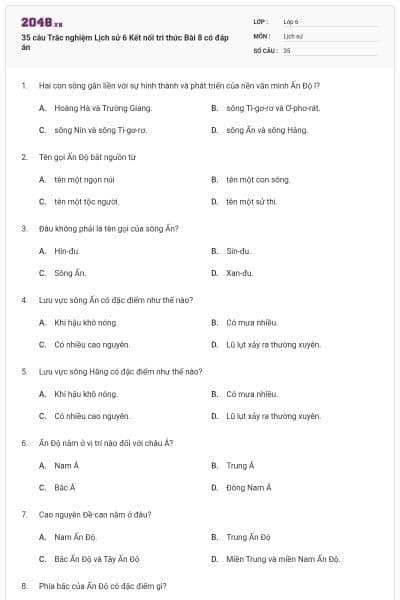 35 câu Trắc nghiệm Lịch sử 6 Kết nối tri thức Bài 8 có đáp án