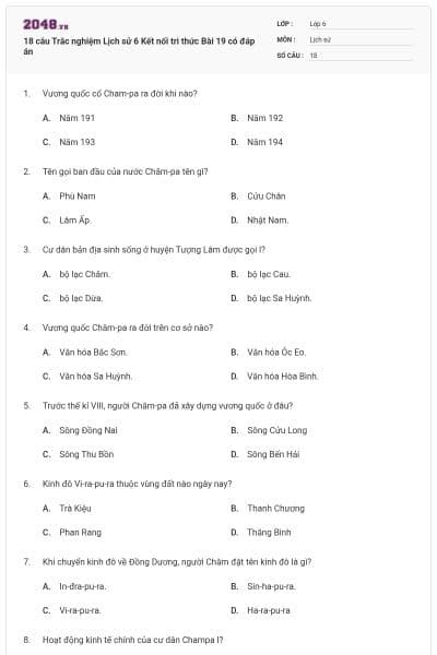 18 câu Trắc nghiệm Lịch sử 6 Kết nối tri thức Bài 19 có đáp án