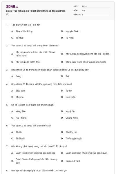 8 câu Trắc nghiệm Cô Tô Kết nối tri thức có đáp án (Phần 2)