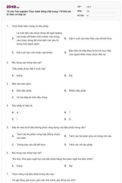 10 câu Trắc nghiệm Thực hành tiếng Việt trang 118 Kết nối tri thức có đáp án