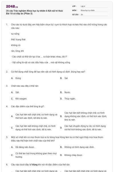 26 câu Trắc nghiệm Khoa học tự nhiên 6 Kết nối tri thức Bài 10 có đáp án (Phần 3)