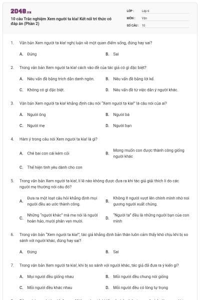 10 câu Trắc nghiệm Xem người ta kìa! Kết nối tri thức có đáp án (Phần 2)