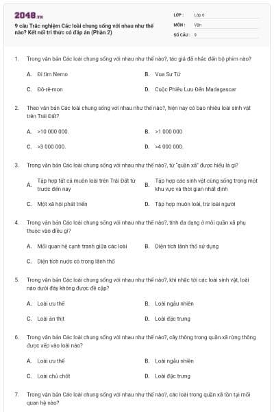 9 câu Trắc nghiệm Các loài chung sống với nhau như thế nào? Kết nối tri thức có đáp án (Phần 2)
