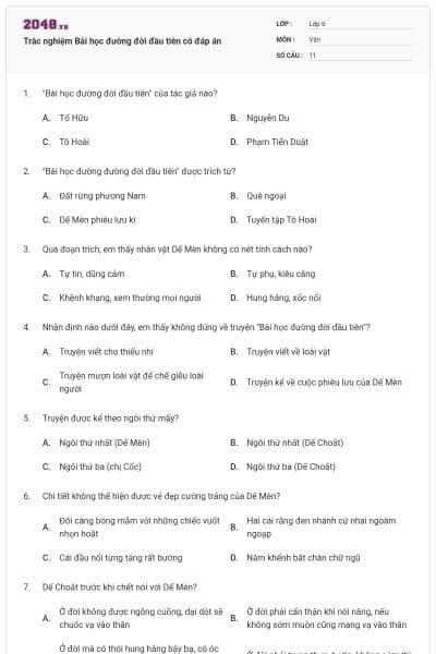 Trắc nghiệm Bài học đường đời đầu tiên có đáp án