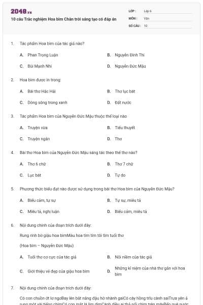 10 câu Trắc nghiệm Hoa bìm Chân trời sáng tạo có đáp án