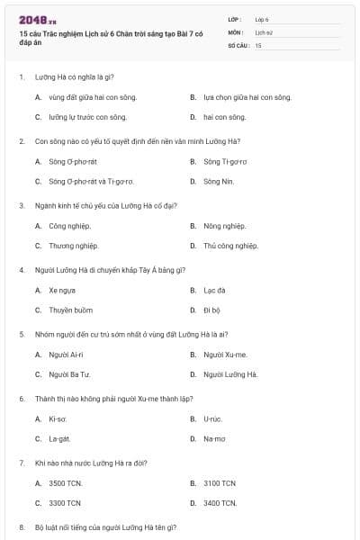 15 câu Trắc nghiệm Lịch sử 6 Chân trời sáng tạo Bài 7 có đáp án