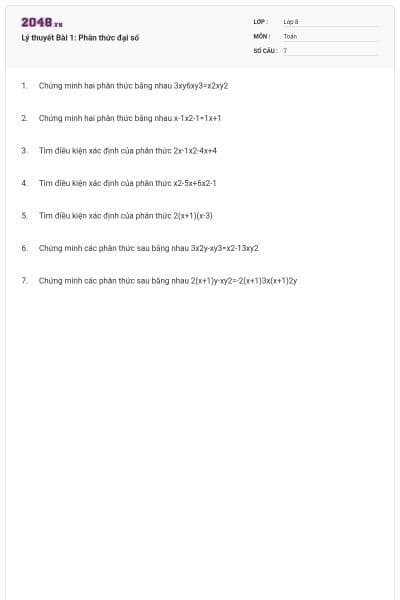 Lý thuyết Bài 1: Phân thức đại số