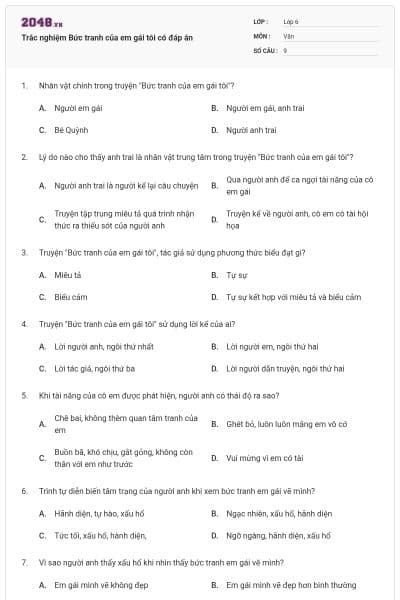Trắc nghiệm Bức tranh của em gái tôi có đáp án