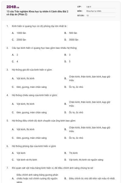 13 câu Trắc nghiệm Khoa học tự nhiên 6 Cánh diều Bài 2 có đáp án (Phần 2)