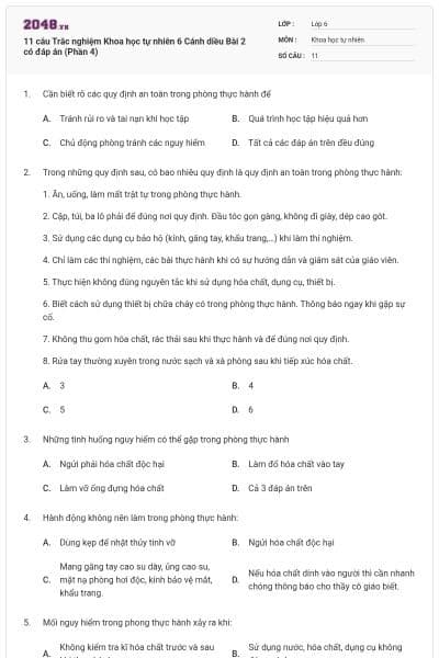 11 câu Trắc nghiệm Khoa học tự nhiên 6 Cánh diều Bài 2 có đáp án (Phần 4)