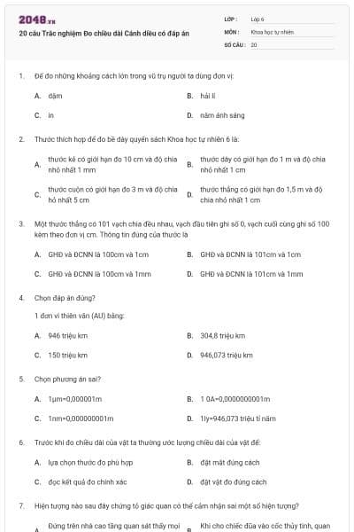 20 câu Trắc nghiệm Đo chiều dài Cánh diều có đáp án