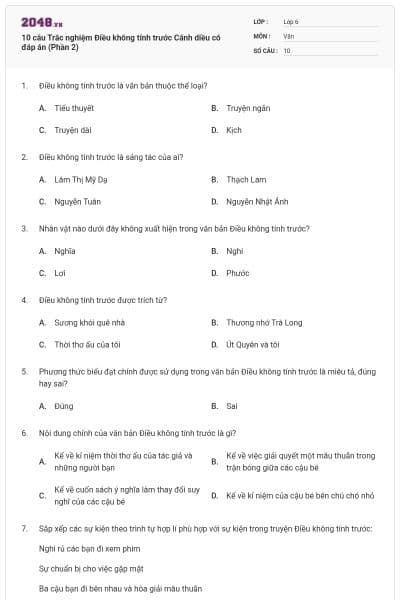 10 câu Trắc nghiệm Điều không tính trước Cánh diều có đáp án (Phần 2)