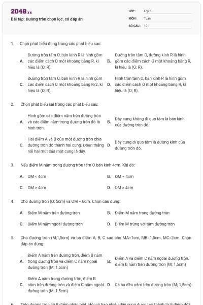 Bài tập: Đường tròn chọn lọc, có đáp án