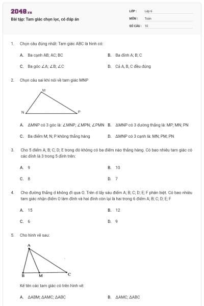 Bài tập: Tam giác chọn lọc, có đáp án