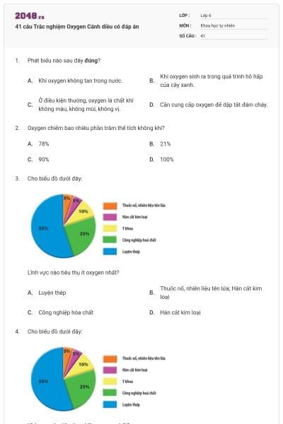 41 câu Trắc nghiệm Oxygen Cánh diều có đáp án