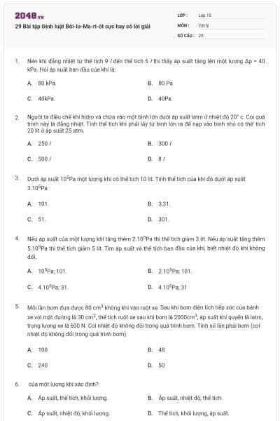 29 Bài tập Định luật Bôi-lơ-Ma-ri-ốt cực hay có lời giải