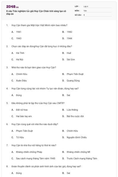8 câu Trắc nghiệm tá́c giả Huy Cận Chân trời sáng tạo có đáp án