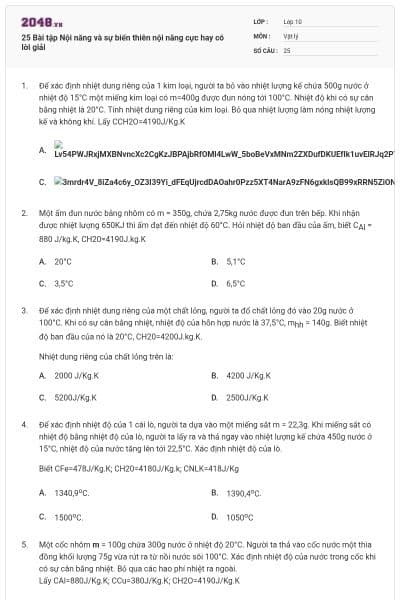 25 Bài tập Nội năng và sự biến thiên nội năng cực hay có lời giải