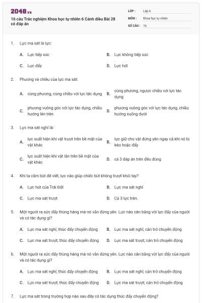 16 câu Trắc nghiệm Khoa học tự nhiên 6 Cánh diều Bài 28 có đáp án