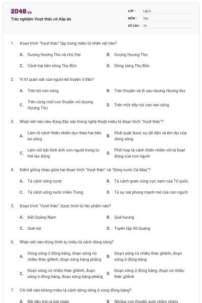 Trắc nghiệm Vượt thác có đáp án