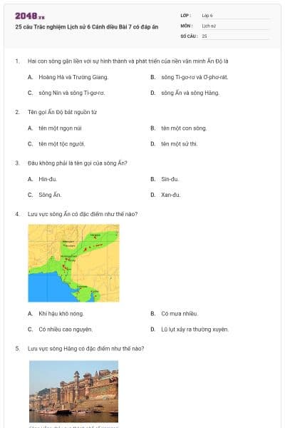 25 câu Trắc nghiệm Lịch sử 6 Cánh diều Bài 7 có đáp án