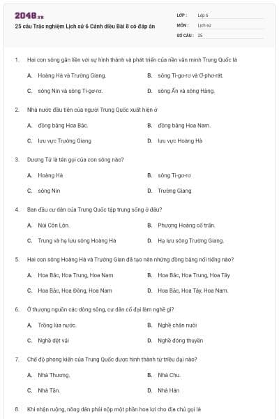 25 câu Trắc nghiệm Lịch sử 6 Cánh diều Bài 8 có đáp án