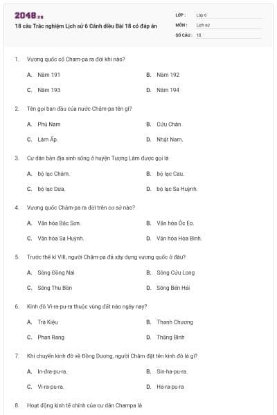 18 câu Trắc nghiệm Lịch sử 6 Cánh diều Bài 18 có đáp án