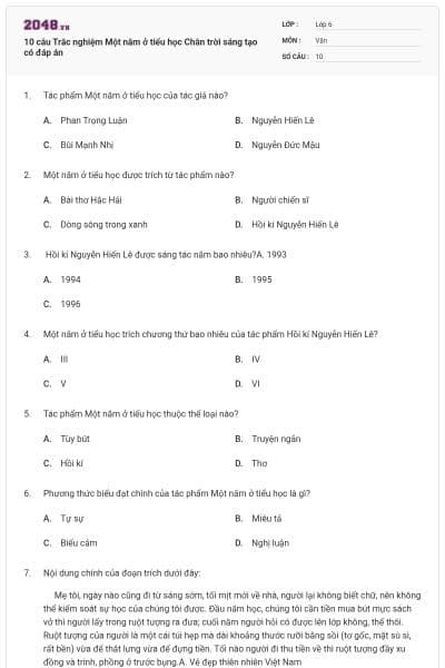 10 câu Trắc nghiệm Một năm ở tiểu học Chân trời sáng tạo có đáp án