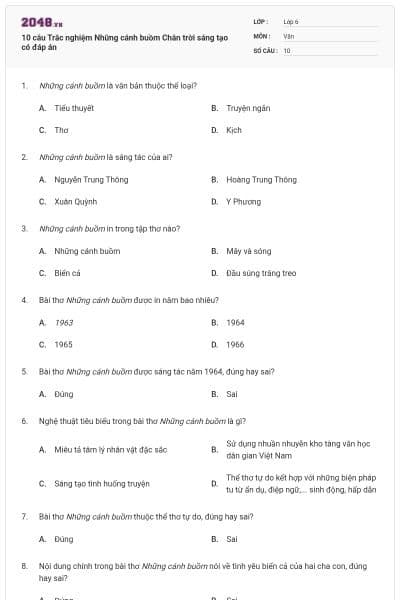 10 câu Trắc nghiệm Những cánh buồm Chân trời sáng tạo có đáp án