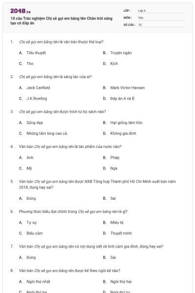 10 câu Trắc nghiệm Chị sẽ gọi em bằng tên Chân trời sáng tạo có đáp án