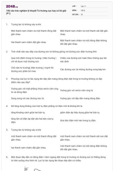 100 câu trắc nghiệm lý thuyết Từ trường cực hay có lời giải (P1)