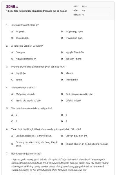 10 câu Trắc nghiệm Góc nhìn Chân trời sáng tạo có đáp án