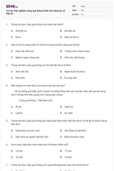 10 câu Trắc nghiệm Lẵng quả thông Chân trời sáng tạo có đáp án