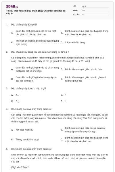 10 câu Trắc nghiệm Dấu chấm phẩy Chân trời sáng tạo có đáp án