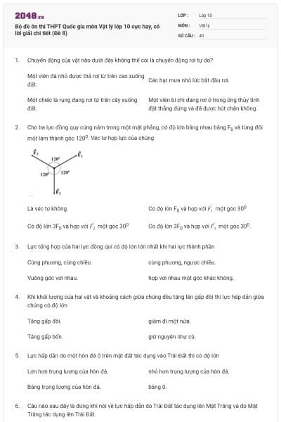 Bộ đề ôn thi THPT Quốc gia môn Vật lý lớp 10 cực hay, có lời giải chi tiết (Đề 8)