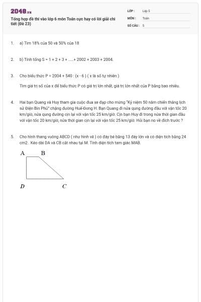 Tổng hợp đề thi vào lớp 6 môn Toán cực hay có lời giải chi tiết (Đề 23)