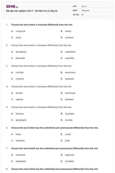 Bài tập trắc nghiệm Unit 9 - Đề kiểm tra có đáp án