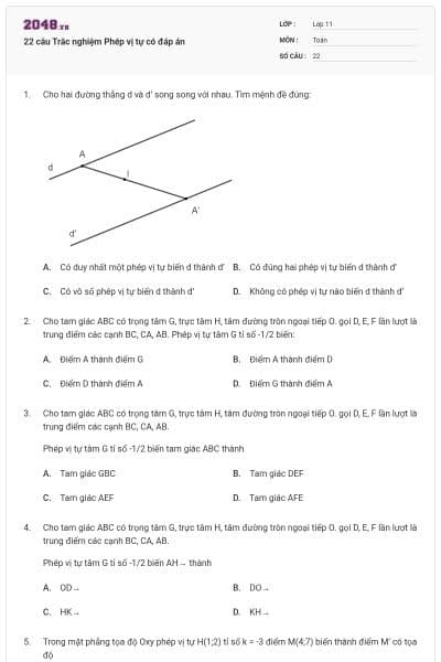 22 câu Trắc nghiệm Phép vị tự có đáp án